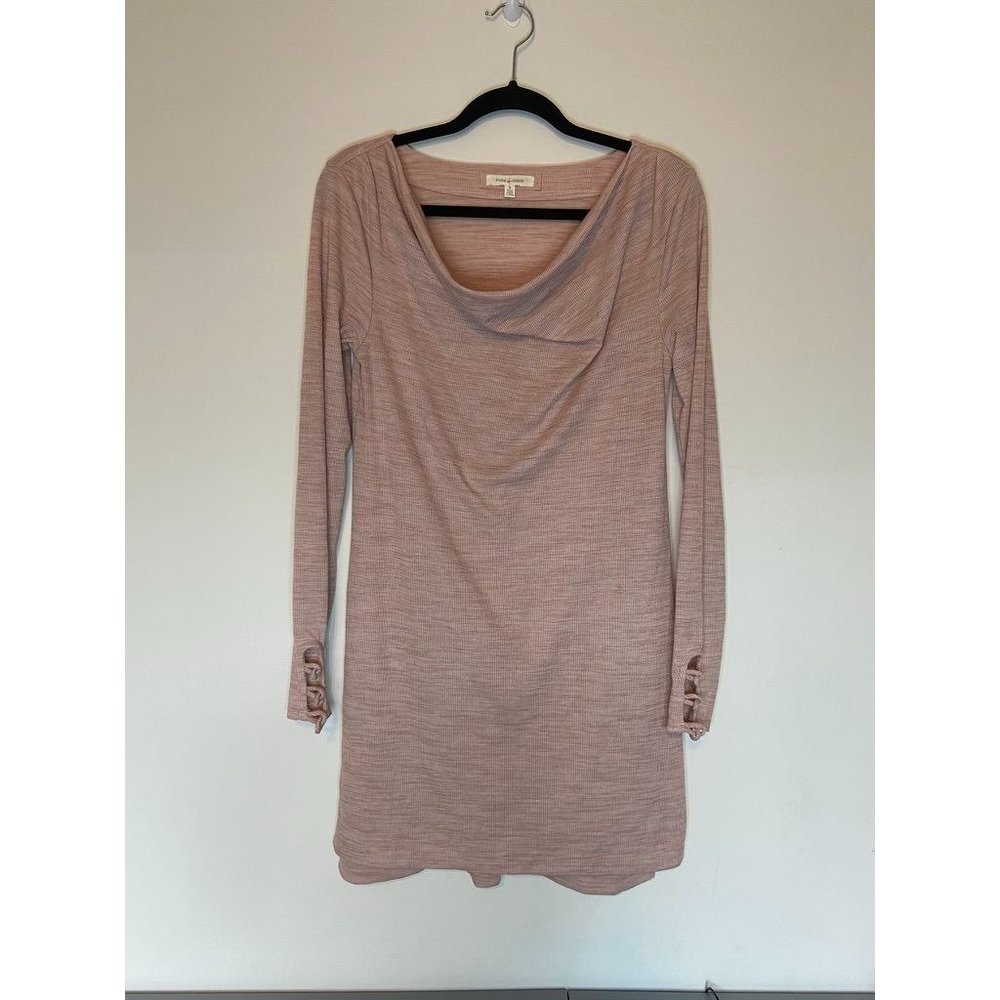 Pure + Good anthropologie medium pink ribbed tunic dress cowl neck long sleeve‎